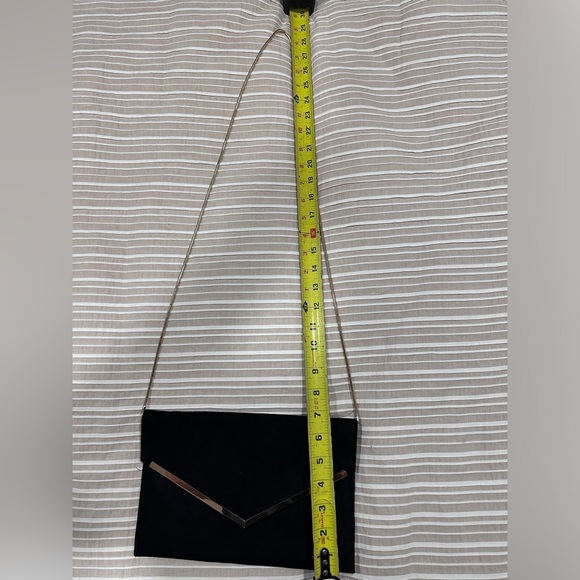 Women's Black Evening Bag Envelope Clutch Shoulder Crossbody Bag Faux Suede Gold - Picture 7 of 11